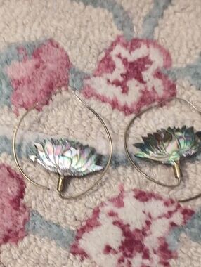 Iridescent Abalone Lotus Hoop Earrings - Brass